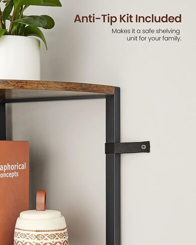 رف زاوية من 5 طبقات من VASAGLE، رف كتب بطول 63 بوصة، رف تخزين زاوية، حامل رف زاوية، لغرفة المعيشة والحمام والمطبخ وغرفة النوم والمكتب المنزلي، سهل التجميع، بني ريفي وأسود ULLS805B01 in Kuwait