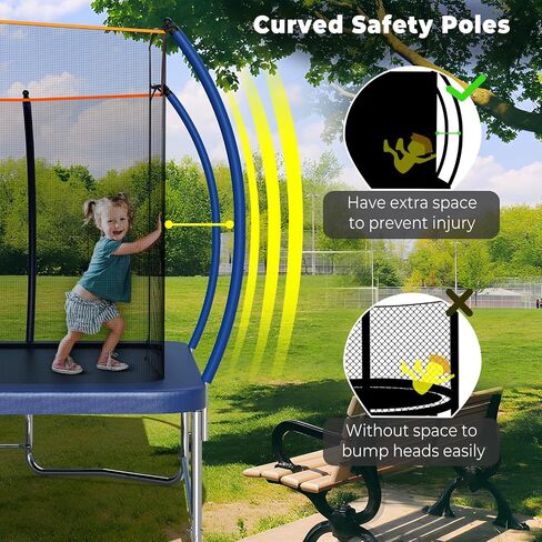 Rectangle 8FT x 14FT Pumpkin Trampoline for Kids and Adults, Rectangular Trampolines with Curved Poles, Outdoor Trampoline with Light, Sprinkler, Soccer and Storage Bag in Saudi Arabia