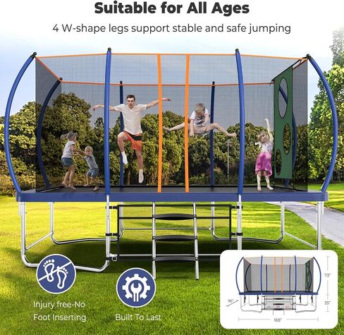 Rectangle 8FT x 14FT Pumpkin Trampoline for Kids and Adults, Rectangular Trampolines with Curved Poles, Outdoor Trampoline with Light, Sprinkler, Soccer and Storage Bag in Saudi Arabia