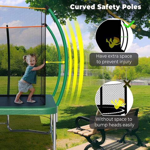 Rectangle 8FT x 14FT Pumpkin Trampoline for Kids and Adults, Rectangular Trampolines with Curved Poles, Outdoor Trampoline with Light, Sprinkler, Soccer and Storage Bag in Saudi Arabia