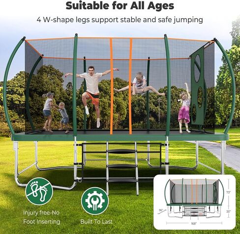 Rectangle 8FT x 14FT Pumpkin Trampoline for Kids and Adults, Rectangular Trampolines with Curved Poles, Outdoor Trampoline with Light, Sprinkler, Soccer and Storage Bag in Saudi Arabia