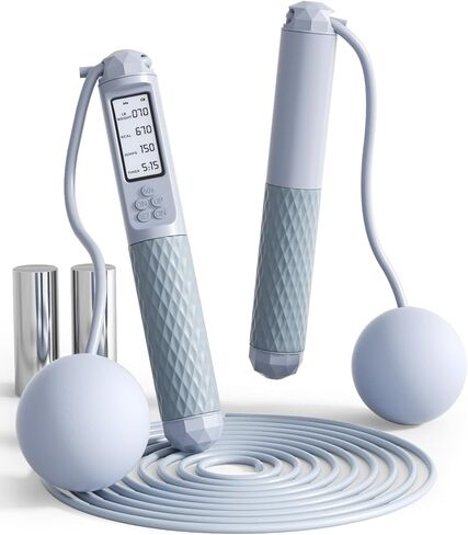 حبل القفز الذكي الهادئ بدون حبال من UMAY للياقة البدنية - مجموعة 3 في 1، ميزة العد، كابل فولاذي مقاوم للتشابك مقاس 118 بوصة، مكواة مرجحة in Kuwait