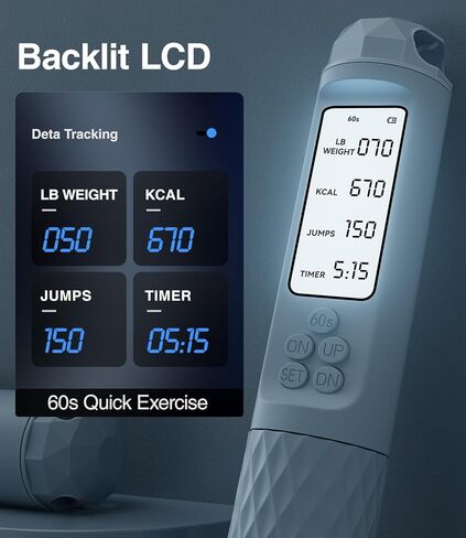 حبل القفز الذكي الهادئ بدون حبال من UMAY للياقة البدنية - مجموعة 3 في 1، ميزة العد، كابل فولاذي مقاوم للتشابك مقاس 118 بوصة، مكواة مرجحة in Kuwait