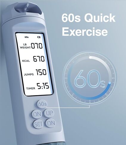 حبل القفز الذكي الهادئ بدون حبال من UMAY للياقة البدنية - مجموعة 3 في 1، ميزة العد، كابل فولاذي مقاوم للتشابك مقاس 118 بوصة، مكواة مرجحة in Kuwait