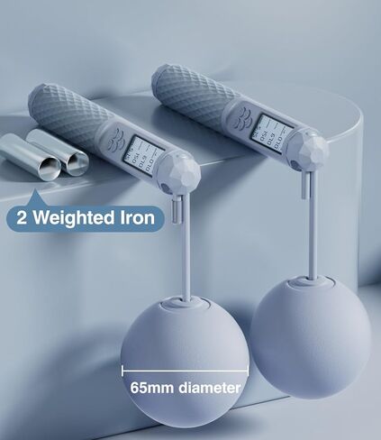 حبل القفز الذكي الهادئ بدون حبال من UMAY للياقة البدنية - مجموعة 3 في 1، ميزة العد، كابل فولاذي مقاوم للتشابك مقاس 118 بوصة، مكواة مرجحة in Kuwait