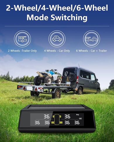 Upgrade RV Tire Pressure Monitoring System 【2/4/6 Wheel Mode】 Wireless Solar TPMS with 6 External Sensors TPMS Tire Pressure Monitor System USB Charging for RVs Trailers (0-102 PSI) in Kuwait