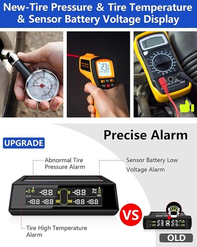 Upgrade RV Tire Pressure Monitoring System 【2/4/6 Wheel Mode】 Wireless Solar TPMS with 6 External Sensors TPMS Tire Pressure Monitor System USB Charging for RVs Trailers (0-102 PSI) in Kuwait