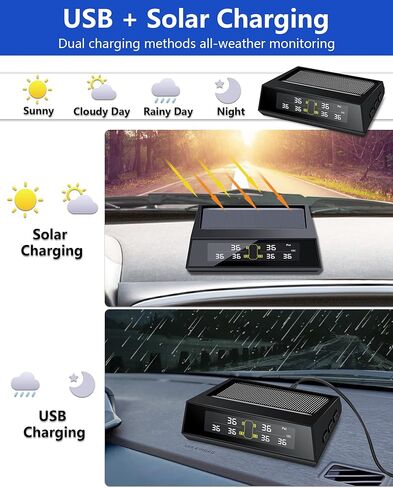 Upgrade RV Tire Pressure Monitoring System 【2/4/6 Wheel Mode】 Wireless Solar TPMS with 6 External Sensors TPMS Tire Pressure Monitor System USB Charging for RVs Trailers (0-102 PSI) in Kuwait