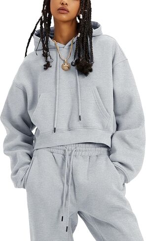 Bianstore Women's Fleece 2 Piece Outfits Sweatsuit Crop Pullover Sweatshirt Joggers Pants Tracksuit Lounge Sets in Kuwait