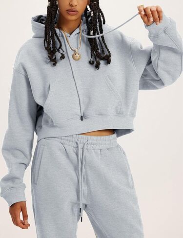 Bianstore Women's Fleece 2 Piece Outfits Sweatsuit Crop Pullover Sweatshirt Joggers Pants Tracksuit Lounge Sets in Kuwait