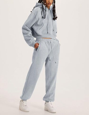 Bianstore Women's Fleece 2 Piece Outfits Sweatsuit Crop Pullover Sweatshirt Joggers Pants Tracksuit Lounge Sets in Kuwait