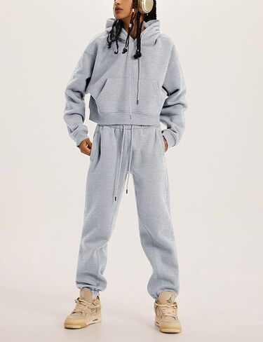 Bianstore Women's Fleece 2 Piece Outfits Sweatsuit Crop Pullover Sweatshirt Joggers Pants Tracksuit Lounge Sets in Kuwait