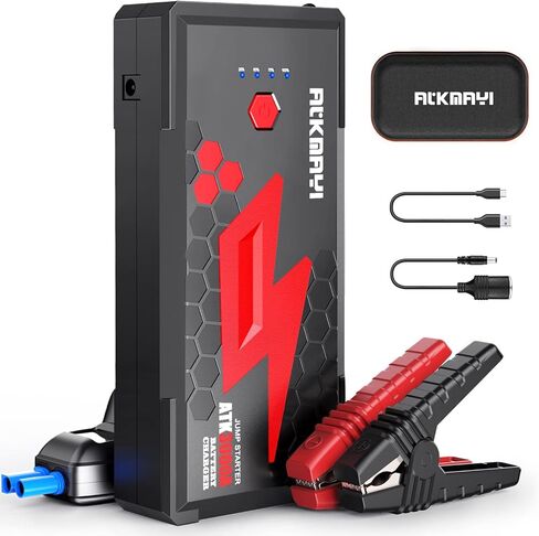 3000A Peak Car Battery Jump Starter, Up to 10.0L Gas and 8.0L Diesel Engines, ATKMAYI 20000mah Car Battery Booster Pack, Portable Jump Starter Box with Type-C Quick Charger 3.0 and LED Light in Saudi Arabia