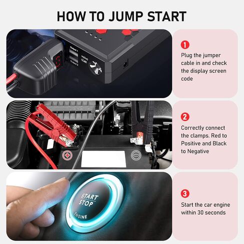 3000A Peak Car Battery Jump Starter, Up to 10.0L Gas and 8.0L Diesel Engines, ATKMAYI 20000mah Car Battery Booster Pack, Portable Jump Starter Box with Type-C Quick Charger 3.0 and LED Light in Saudi Arabia