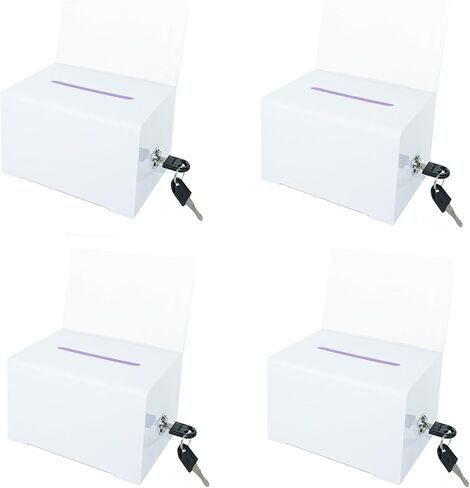 Donation Ballot Box with Lock - Secure Suggestion Box Perfect for Business Cards (White 4 pieces) in Saudi Arabia