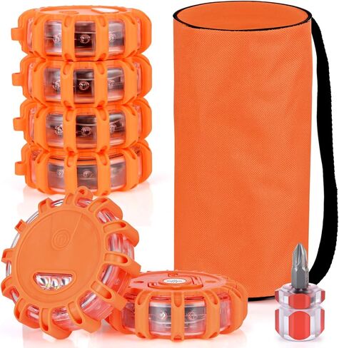 LINKITOM 6 عبوات من مصابيح LED المضيئة للطريق، مصابيح تحذيرية وامضة للسلامة في حالات الطوارئ مع 9 أوضاع فلاش وقاعدة مغناطيسية وخطاف للشاحنات والمركبات والقوارب in Kuwait