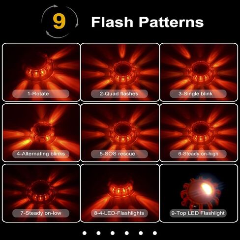 LINKITOM 6 عبوات من مصابيح LED المضيئة للطريق، مصابيح تحذيرية وامضة للسلامة في حالات الطوارئ مع 9 أوضاع فلاش وقاعدة مغناطيسية وخطاف للشاحنات والمركبات والقوارب in Kuwait