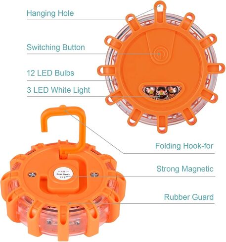 LINKITOM 6 عبوات من مصابيح LED المضيئة للطريق، مصابيح تحذيرية وامضة للسلامة في حالات الطوارئ مع 9 أوضاع فلاش وقاعدة مغناطيسية وخطاف للشاحنات والمركبات والقوارب in Kuwait
