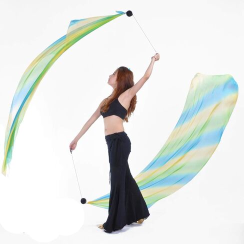 2Pcs Silk Veils Poi Chain Balls Women Belly Dance Poi Streamer Throw Ball Stage Props in Saudi Arabia