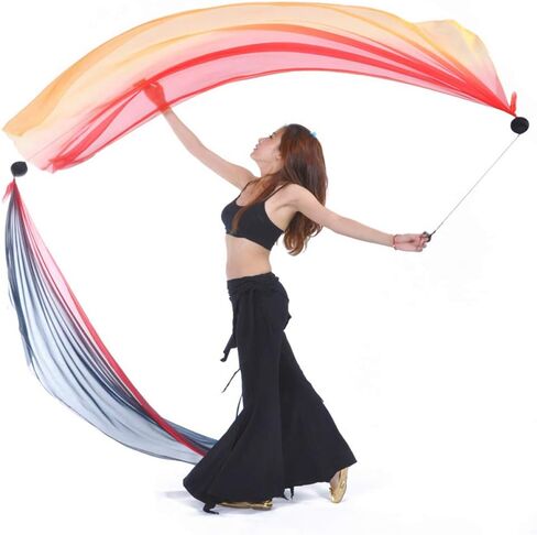 2Pcs Silk Veils Poi Chain Balls Women Belly Dance Poi Streamer Throw Ball Stage Props in Saudi Arabia