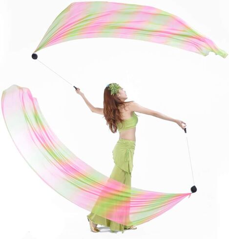 2Pcs Silk Veils Poi Chain Balls Women Belly Dance Poi Streamer Throw Ball Stage Props in Saudi Arabia