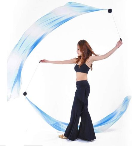 2Pcs Silk Veils Poi Chain Balls Women Belly Dance Poi Streamer Throw Ball Stage Props in Saudi Arabia