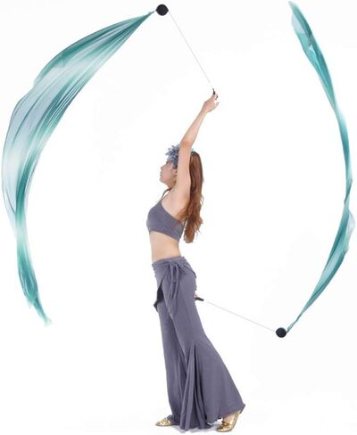 2Pcs Silk Veils Poi Chain Balls Women Belly Dance Poi Streamer Throw Ball Stage Props in Saudi Arabia