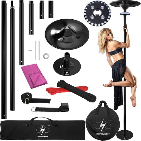 Fitness Poles for Home, Professional Stripper Pole Spinning & Static 45mm Removable Pole Kit for Home, Gym, Club, Party w/Carry Bag, Tools and Lights | Spinning Stripping Pole Portable. in Kuwait