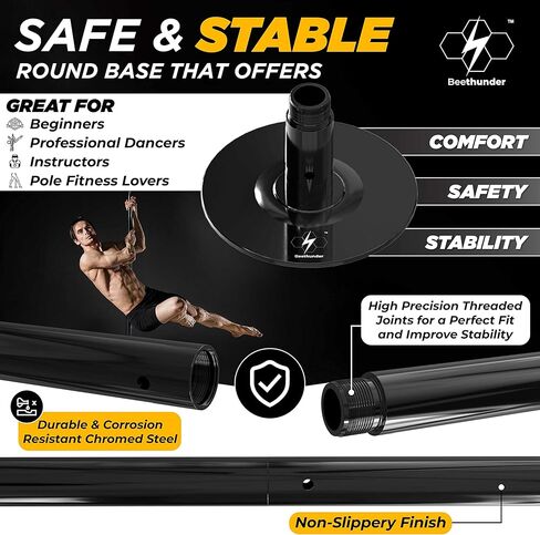 Fitness Poles for Home, Professional Stripper Pole Spinning & Static 45mm Removable Pole Kit for Home, Gym, Club, Party w/Carry Bag, Tools and Lights | Spinning Stripping Pole Portable. in Kuwait