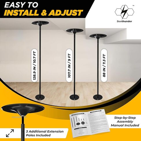 Fitness Poles for Home, Professional Stripper Pole Spinning & Static 45mm Removable Pole Kit for Home, Gym, Club, Party w/Carry Bag, Tools and Lights | Spinning Stripping Pole Portable. in Kuwait