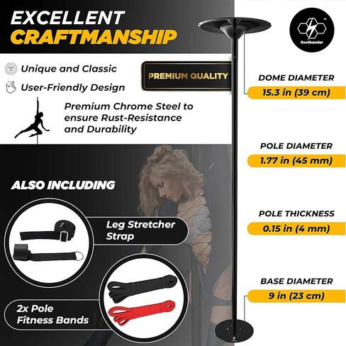 Fitness Poles for Home, Professional Stripper Pole Spinning & Static 45mm Removable Pole Kit for Home, Gym, Club, Party w/Carry Bag, Tools and Lights | Spinning Stripping Pole Portable. in Kuwait