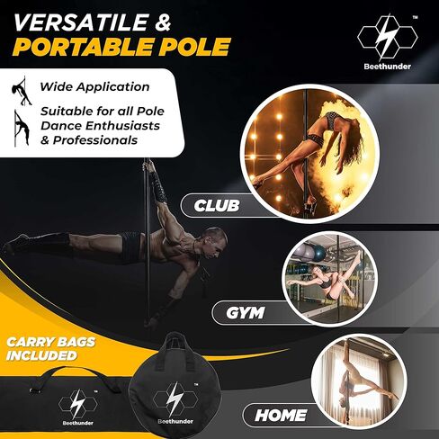 Fitness Poles for Home, Professional Stripper Pole Spinning & Static 45mm Removable Pole Kit for Home, Gym, Club, Party w/Carry Bag, Tools and Lights | Spinning Stripping Pole Portable. in Kuwait