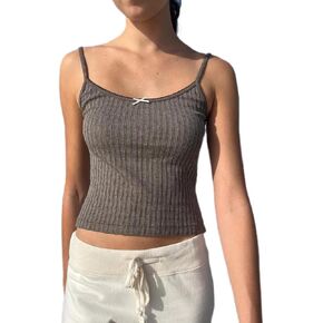 Women Y2K Lace Trim Crop Top Fairy Kawaii Bow Cami Top Cottage Vintage Slim Fit Tank Top Spaghetti Strap Vest Shirt