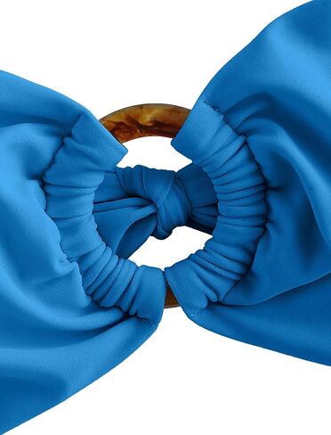 ZAFUL Women's Bandeau Bikini O Ring Strapless Tie Back High Cut Two Piece Swimsuit Bathing Suits (1-Haze Blue, S) in Kuwait