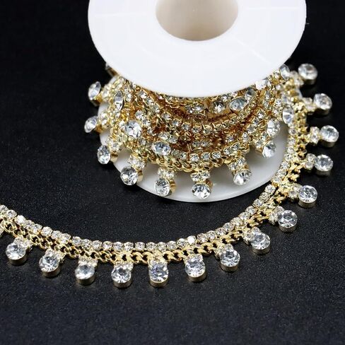 1 Yard Tassel Rhinestone Fringe Trim, Crystal Close Chain Applique for DIY Decoration Sewing Crafts Wedding Bridal Party Clothing Accessories in Saudi Arabia