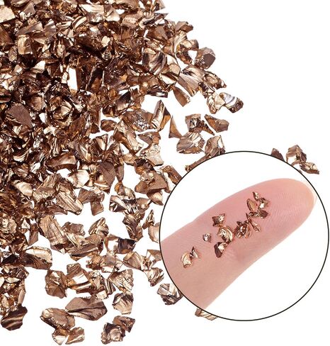 Crushed Glass Chips - [2-4mm x 20g] Irregular Metallic Glass Champagne Gold for DIY Decoration Nail Art Use, Electroplated Surface in Saudi Arabia