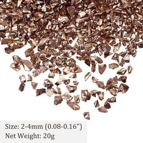 Crushed Glass Chips - [2-4mm x 20g] Irregular Metallic Glass Champagne Gold for DIY Decoration Nail Art Use, Electroplated Surface in Saudi Arabia