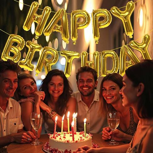 لافتة بالونات عيد ميلاد سعيد باللون الأزرق المخضر، لافتة حروف من رقائق المايلار مقاس 16 بوصة، بالونات قابلة لإعادة الاستخدام للنساء والرجال والفتيان والفتيات مستلزمات حفلات أعياد الميلاد in Kuwait