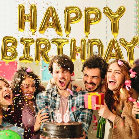 لافتة بالونات عيد ميلاد سعيد باللون الأزرق المخضر، لافتة حروف من رقائق المايلار مقاس 16 بوصة، بالونات قابلة لإعادة الاستخدام للنساء والرجال والفتيان والفتيات مستلزمات حفلات أعياد الميلاد in Kuwait