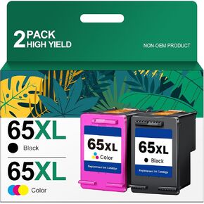65XL Ink Cartridge Black/Color Combo Pack High Yield Replacement for HP Ink 65 65XL Works for HP DeskJet 3755 3772 3700 3752 3722 2600 2622 2652 2655 Envy 5055 5000 5070 5052 Printer (2 Pack)