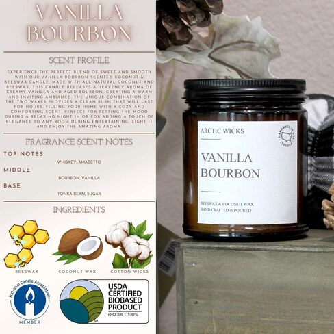 Pumpkin Bourbon Coconut & Beeswax Non-Toxic Candle | Arctic Wicks 9oz Fall Scented Candle | Clean-Burning, Soy-Free | Autumn Spice with Cinnamon, Maple, and Brown Sugar | USDA Biobased Certified in Kuwait