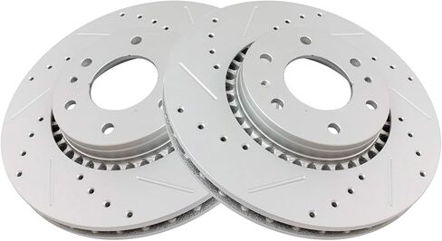 TRQ Front Performance Brake Rotors Set Premium G-Coated Cross Drilled & Slotted Compatible with 2005-2021 Chrysler 300 2009-2022 Dodge Challenger 2006-2022 Charger 2005-2008 Magnum in Saudi Arabia