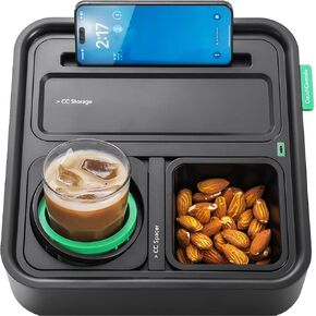 CouchConsole Original Tray - Drinks & Snacks Sofa Caddy with Armrest, Table with Phone Stand- TV Remote Control Storage and Organizer - for Living Rooms, RV, and Cars, Black/Orange in Saudi Arabia