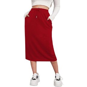 SOFIA'S CHOICE Women's Drawstring Skirt High Waist A Line Midi Skirts with Pockets