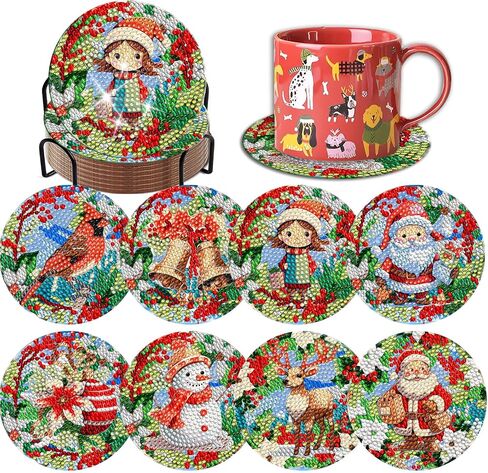 8 PCS Tree of Life Diamond Art Painting Coasters Kits with Holder DIY Tree Diamond Art Coaster Coaster Non Slip Coast in Kuwait