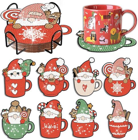 8 PCS Tree of Life Diamond Art Painting Coasters Kits with Holder DIY Tree Diamond Art Coaster Coaster Non Slip Coast in Kuwait