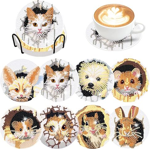 8 PCS Tree of Life Diamond Art Painting Coasters Kits with Holder DIY Season Tree Diamond Art Coaster Non Slip Coaster for Adults Diamond Painting Kits Supplies in Kuwait