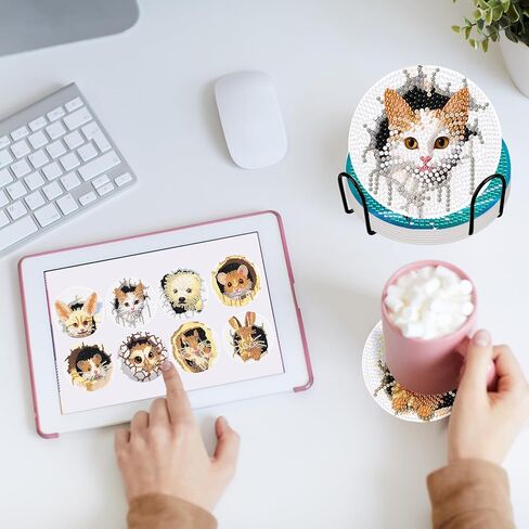 8 PCS Tree of Life Diamond Art Painting Coasters Kits with Holder DIY Season Tree Diamond Art Coaster Non Slip Coaster for Adults Diamond Painting Kits Supplies in Kuwait