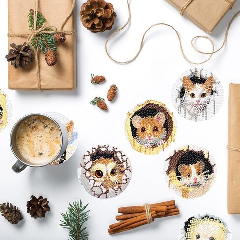 8 PCS Tree of Life Diamond Art Painting Coasters Kits with Holder DIY Season Tree Diamond Art Coaster Non Slip Coaster for Adults Diamond Painting Kits Supplies in Kuwait