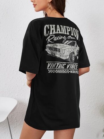 YIJIU Women's Graphic Oversized T Shirts Letter Print Short Sleeve Loose Casual Summer Tops in Kuwait